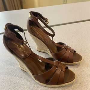Ivanka Trump Women's Brown Leather Espadrille Wedge Sandal Size 9